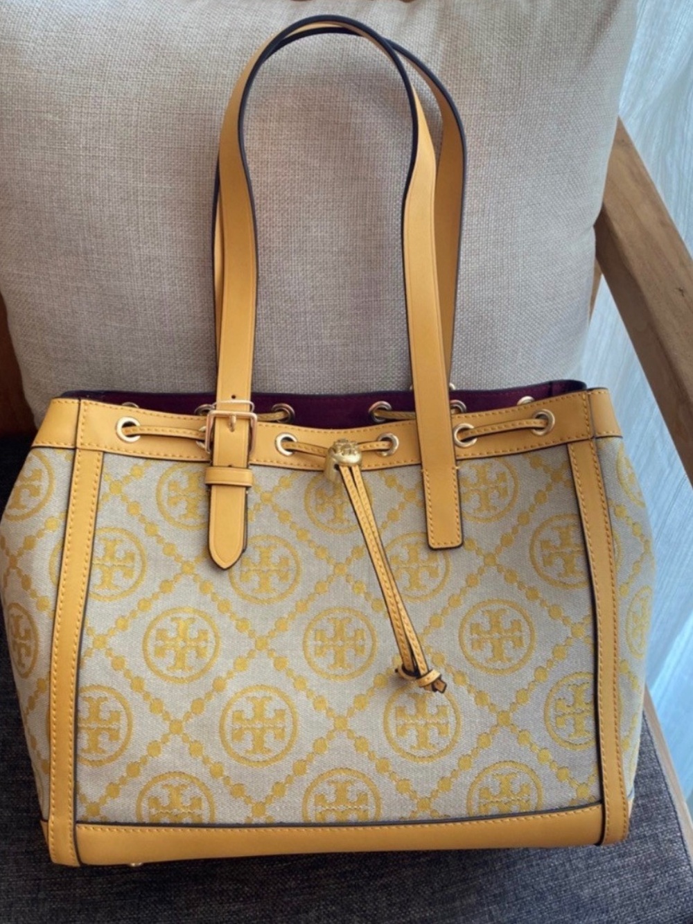 Tory Burch Yellow Logo Jacquard Tote
